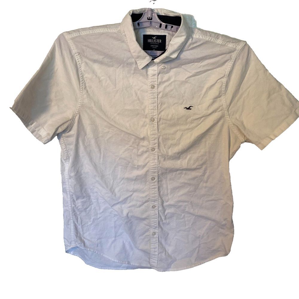 Hollister California White Epic Flex Stretch Shirt Short Sleeve Size XL